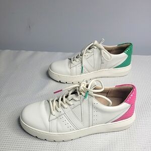 Vionic Sz 8 White Pink Green Sneakers